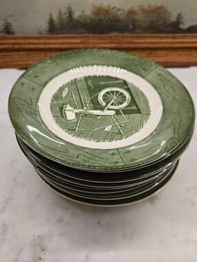 Vintage Green/Cream Colonial Homestead Dessert Plates Set Of 10
